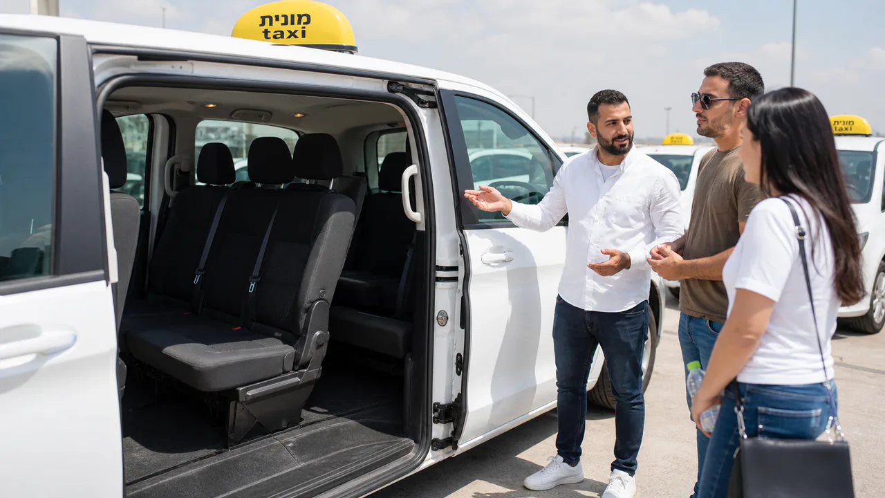 תא נוסעים מרווח במונית לבנה בת שבעה מקומות